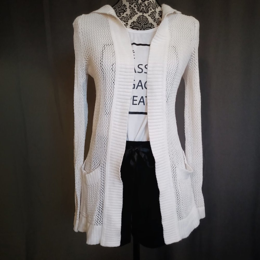 TALBOTS Cotton Mesh Hoodie Cardigan LS Summer Sweater P - Picture 2 of 4